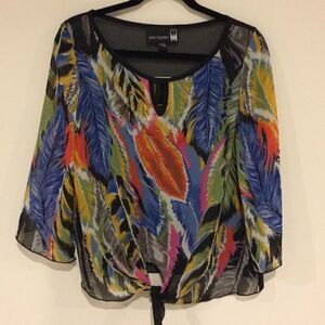 Anthony Originals Semi  Sheer Tie Front Blouse S